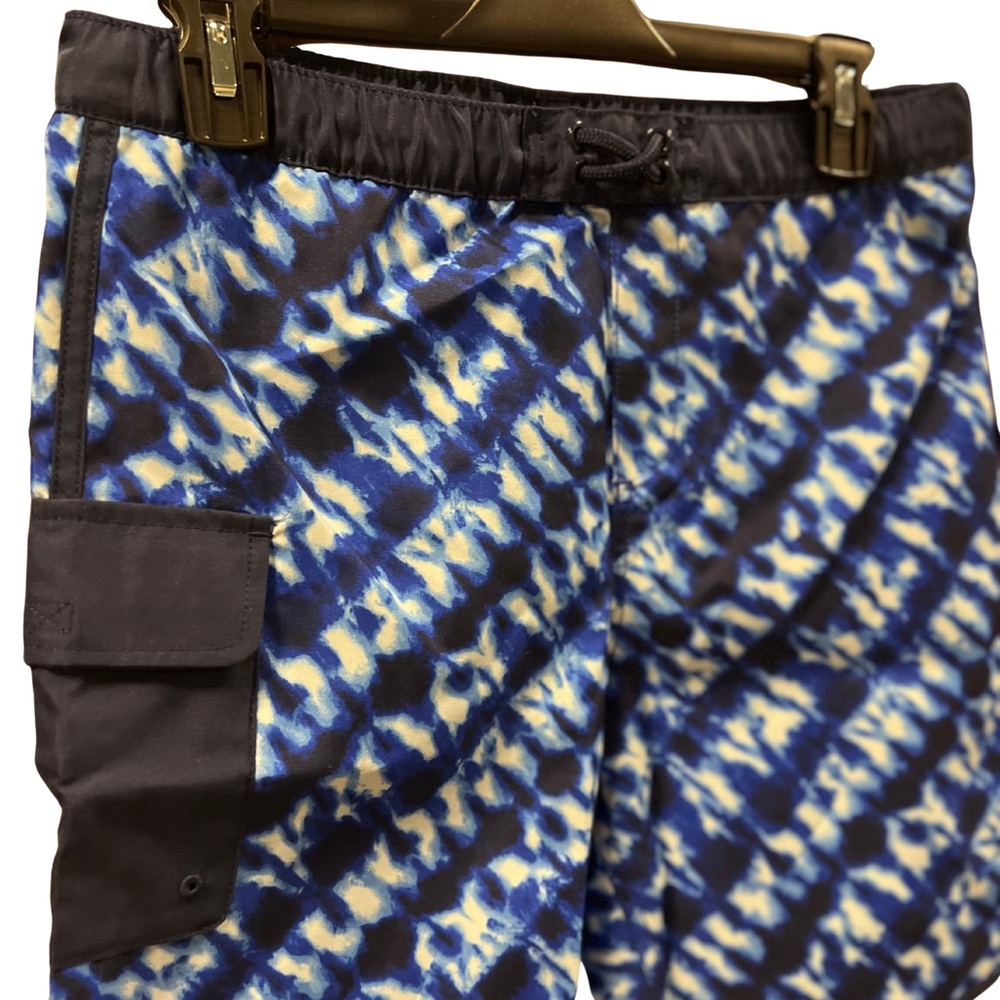 Lands End Boys youth Swim Trunks Blue Tie Dye Print Drawstring Pocket - Picture 2 of 3